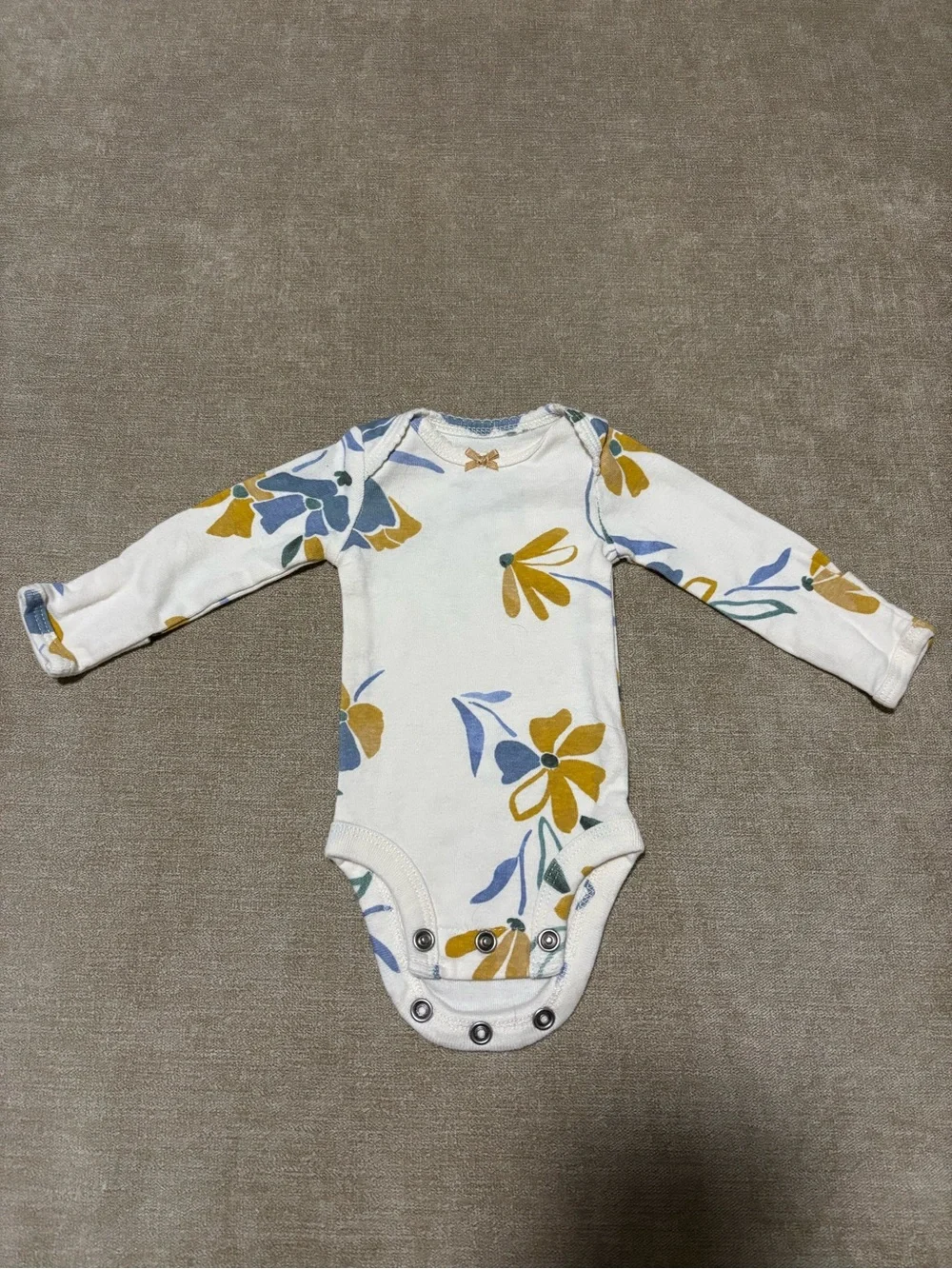 Carter's White Floral Long-Sleeve Baby One-Piece with Mustard and Blue Flowers